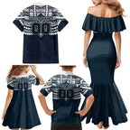 Personalized Carlton Blues Family Matching Mermaid Dress and Hawaiian Shirt Polynesian Tribal Pattern Heritage Football