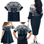 Personalized Carlton Blues Family Matching Off The Shoulder Long Sleeve Dress and Hawaiian Shirt Polynesian Tribal Pattern Heritage Football