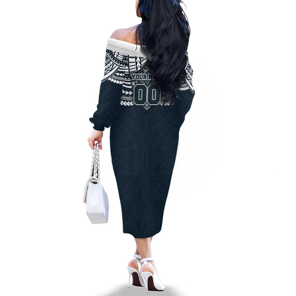 Personalized Carlton Blues Family Matching Off The Shoulder Long Sleeve Dress and Hawaiian Shirt Polynesian Tribal Pattern Heritage Football