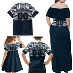 Personalized Carlton Blues Family Matching Off Shoulder Maxi Dress and Hawaiian Shirt Polynesian Tribal Pattern Heritage Football