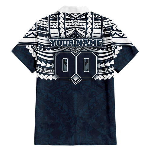 Personalized Carlton Blues Family Matching Off Shoulder Maxi Dress and Hawaiian Shirt Polynesian Tribal Pattern Heritage Football