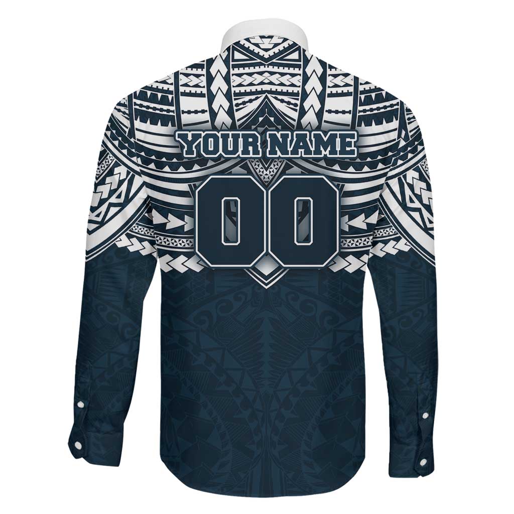 Personalized Carlton Blues Family Matching Off Shoulder Maxi Dress and Hawaiian Shirt Polynesian Tribal Pattern Heritage Football