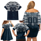 Personalized Carlton Blues Family Matching Off Shoulder Short Dress and Hawaiian Shirt Polynesian Tribal Pattern Heritage Football