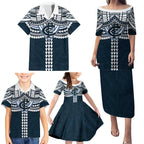 Personalized Carlton Blues Family Matching Puletasi and Hawaiian Shirt Polynesian Tribal Pattern Heritage Football