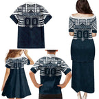 Personalized Carlton Blues Family Matching Puletasi and Hawaiian Shirt Polynesian Tribal Pattern Heritage Football