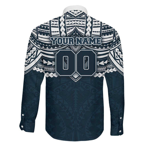 Personalized Carlton Blues Family Matching Short Sleeve Bodycon Dress and Hawaiian Shirt Polynesian Tribal Pattern Heritage Football