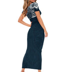 Personalized Carlton Blues Family Matching Short Sleeve Bodycon Dress and Hawaiian Shirt Polynesian Tribal Pattern Heritage Football