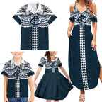 Personalized Carlton Blues Family Matching Summer Maxi Dress and Hawaiian Shirt Polynesian Tribal Pattern Heritage Football