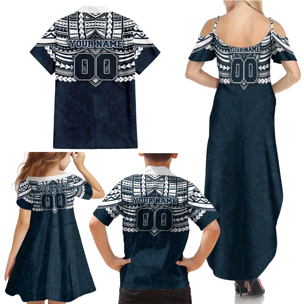 Personalized Carlton Blues Family Matching Summer Maxi Dress and Hawaiian Shirt Polynesian Tribal Pattern Heritage Football