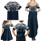 Personalized Carlton Blues Family Matching Summer Maxi Dress and Hawaiian Shirt Polynesian Tribal Pattern Heritage Football