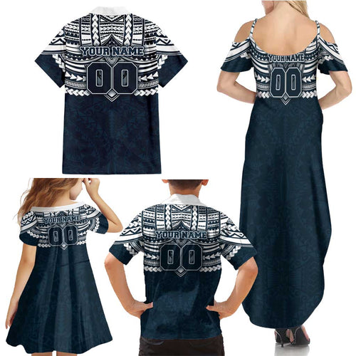Personalized Carlton Blues Family Matching Summer Maxi Dress and Hawaiian Shirt Polynesian Tribal Pattern Heritage Football