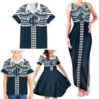 Personalized Carlton Blues Family Matching Tank Maxi Dress and Hawaiian Shirt Polynesian Tribal Pattern Heritage Football