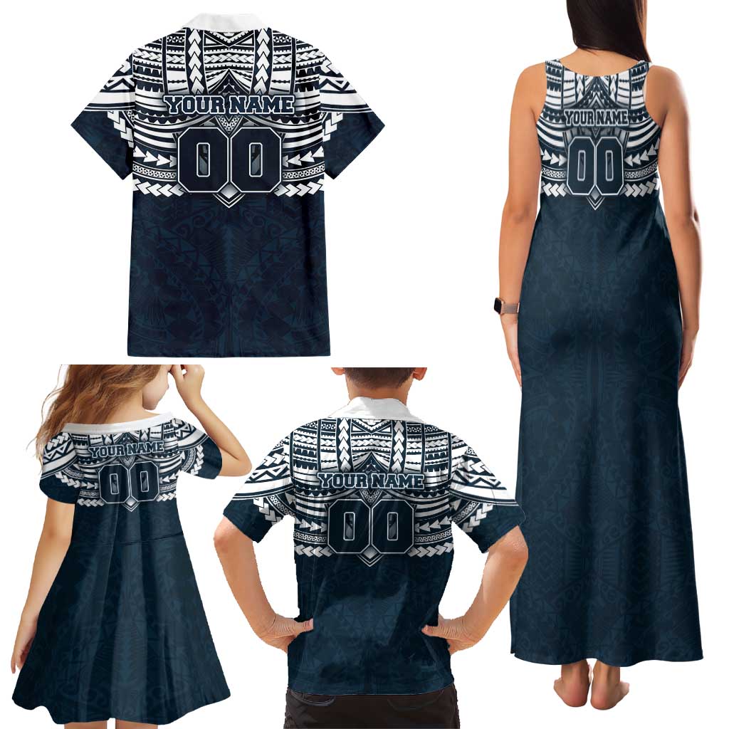 Personalized Carlton Blues Family Matching Tank Maxi Dress and Hawaiian Shirt Polynesian Tribal Pattern Heritage Football