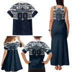 Personalized Carlton Blues Family Matching Tank Maxi Dress and Hawaiian Shirt Polynesian Tribal Pattern Heritage Football
