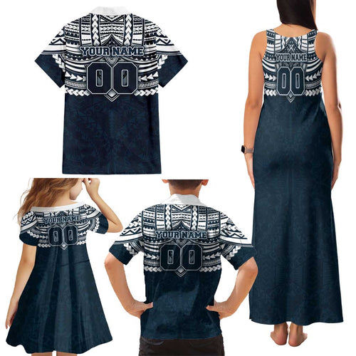 Personalized Carlton Blues Family Matching Tank Maxi Dress and Hawaiian Shirt Polynesian Tribal Pattern Heritage Football