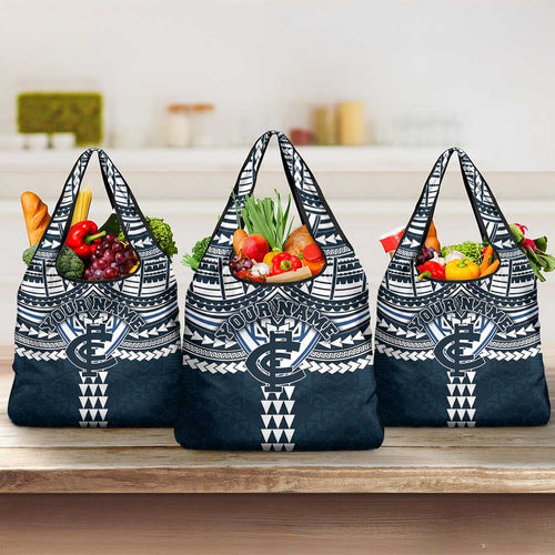 Personalized Carlton Blues Grocery Bag Polynesian Tribal Pattern Heritage Football