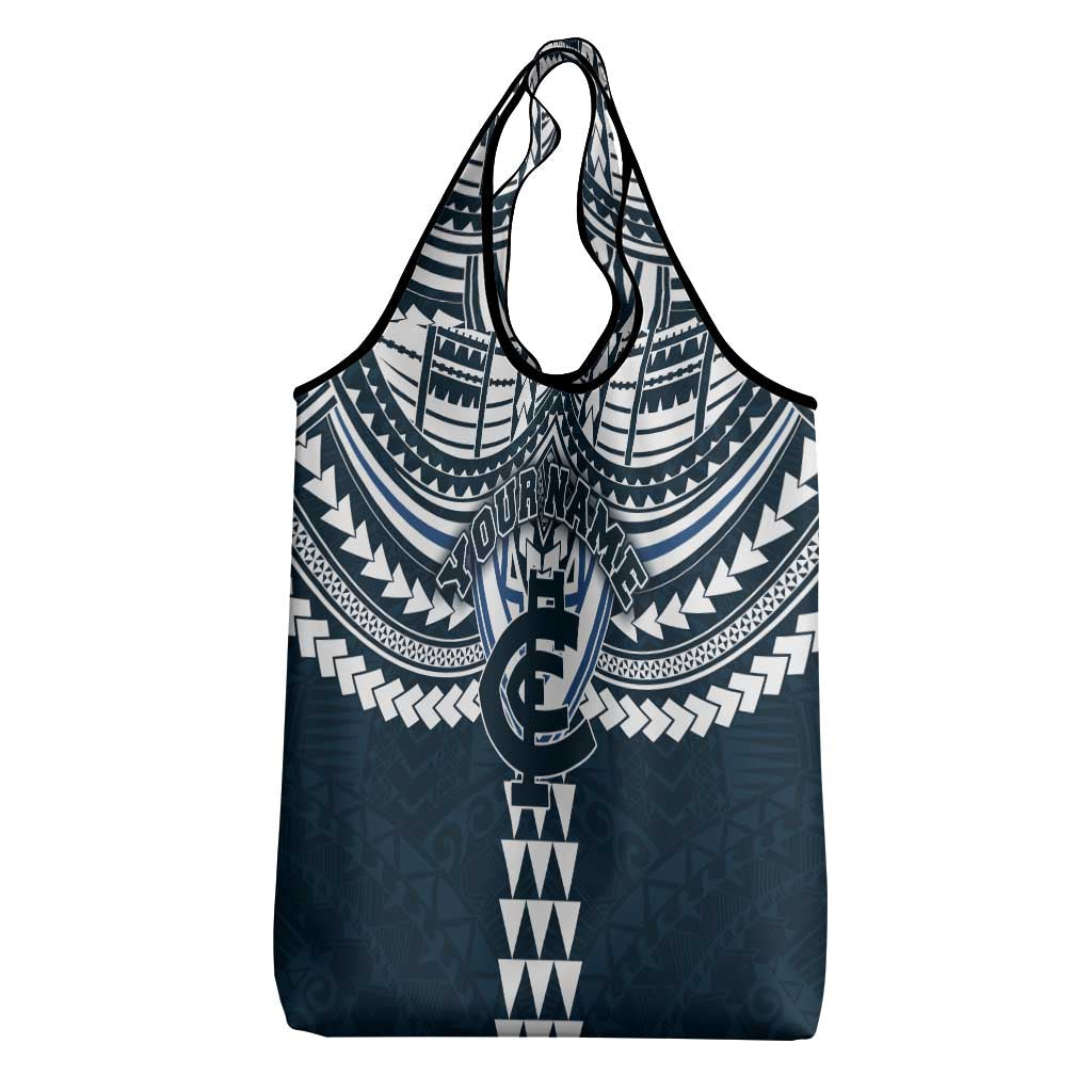 Personalized Carlton Blues Grocery Bag Polynesian Tribal Pattern Heritage Football