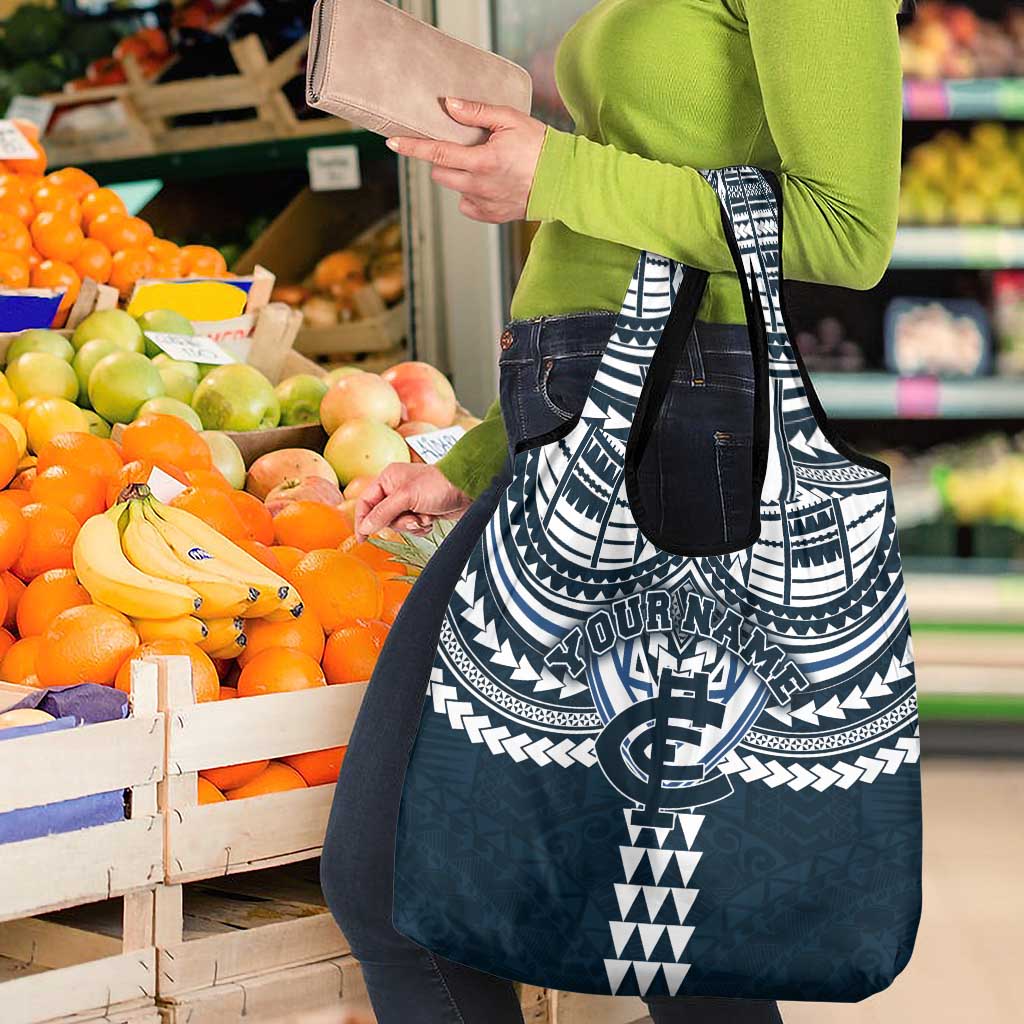 Personalized Carlton Blues Grocery Bag Polynesian Tribal Pattern Heritage Football