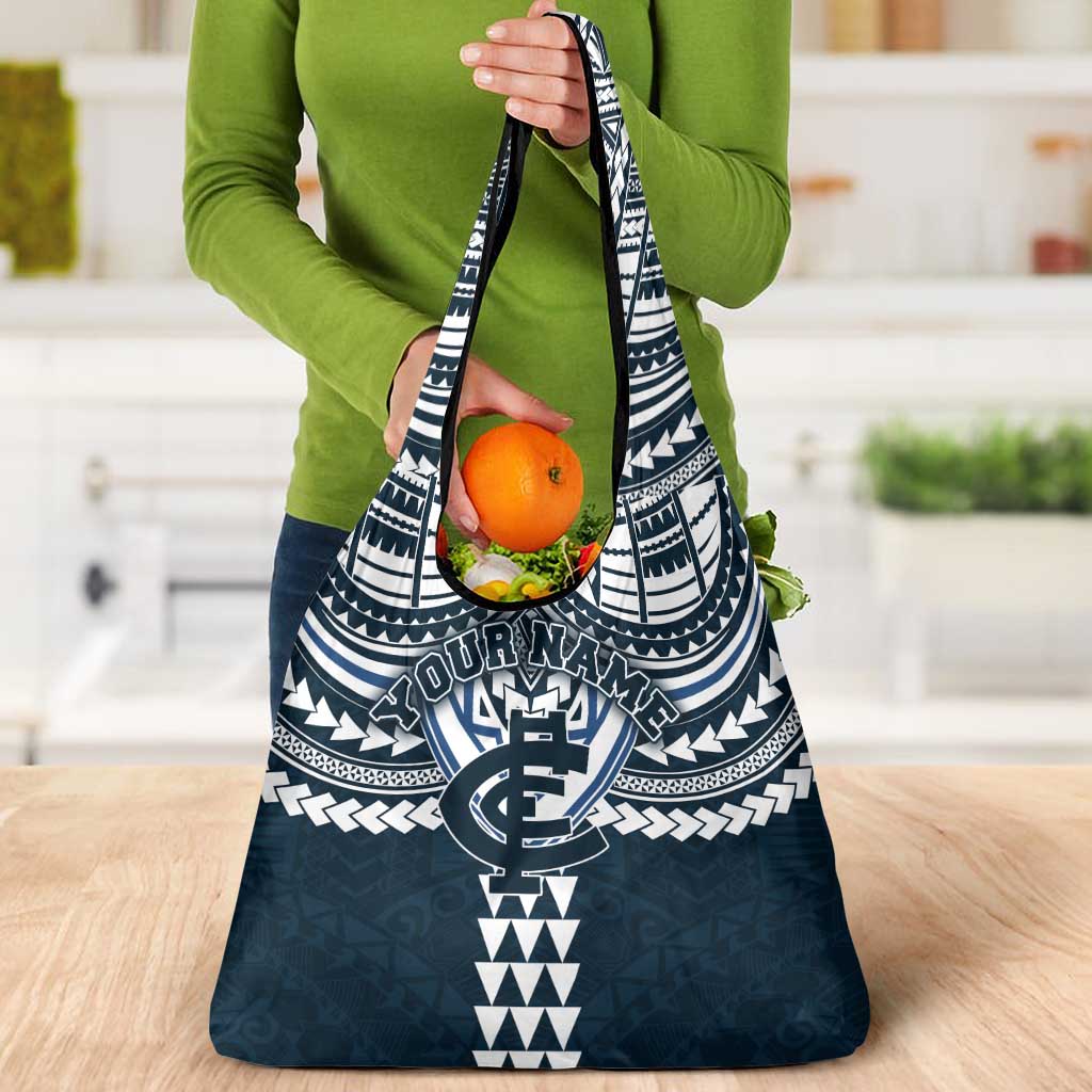 Personalized Carlton Blues Grocery Bag Polynesian Tribal Pattern Heritage Football