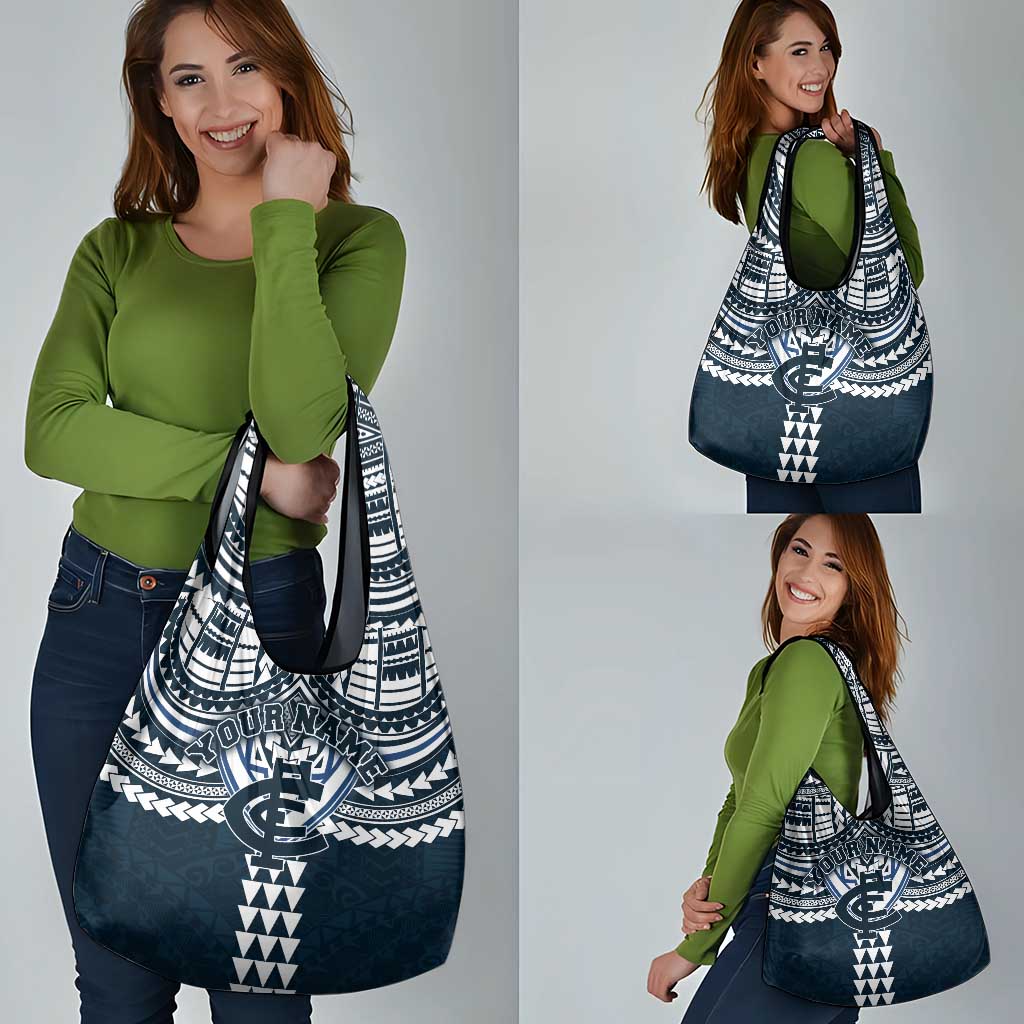 Personalized Carlton Blues Grocery Bag Polynesian Tribal Pattern Heritage Football