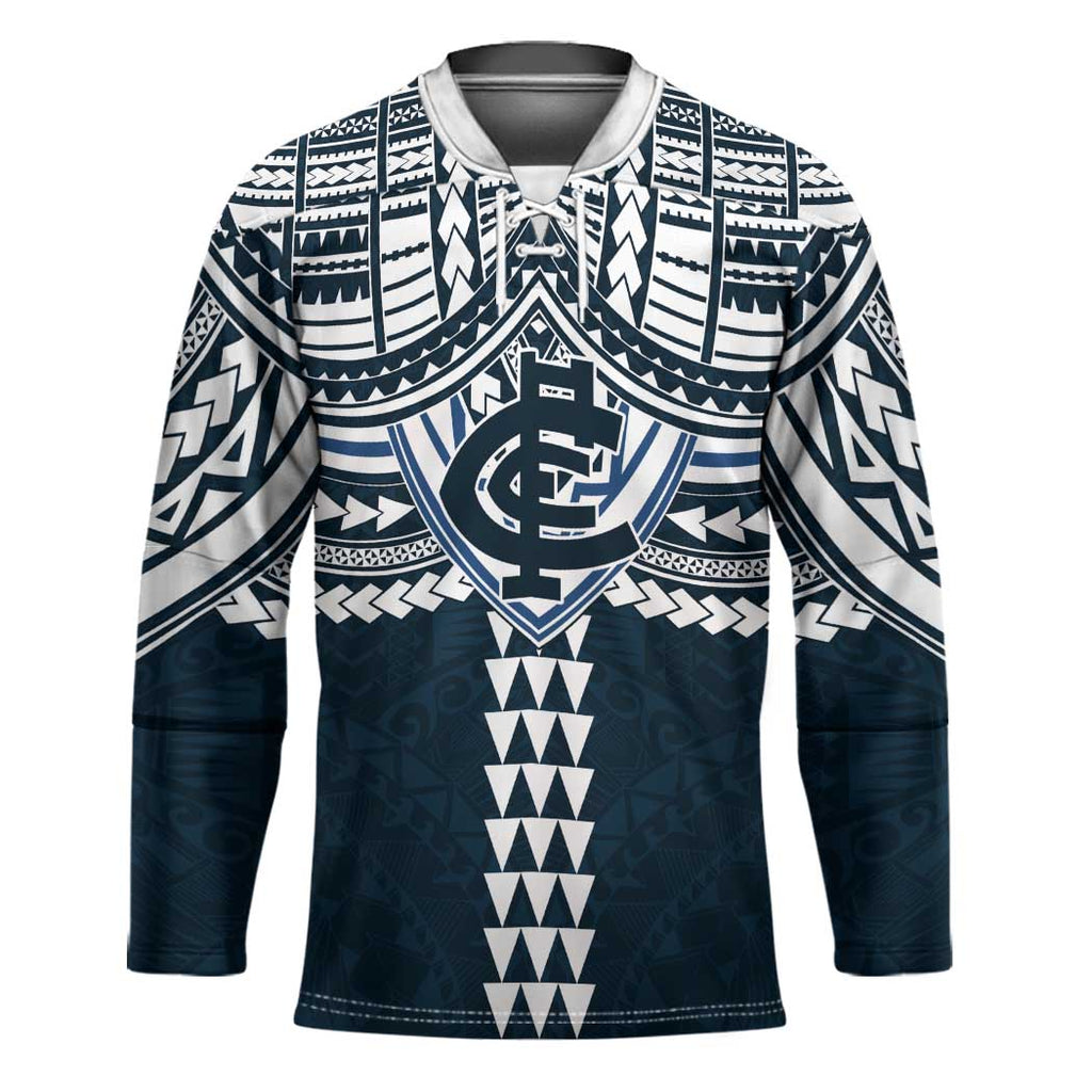 Personalized Carlton Blues Hockey Jersey Polynesian Tribal Pattern Heritage Football