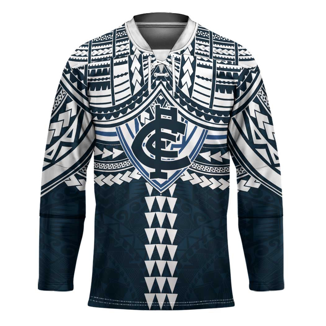 Personalized Carlton Blues Hockey Jersey Polynesian Tribal Pattern Heritage Football