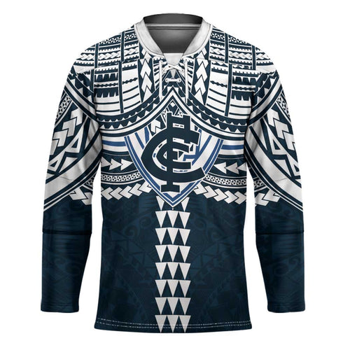 Personalized Carlton Blues Hockey Jersey Polynesian Tribal Pattern Heritage Football