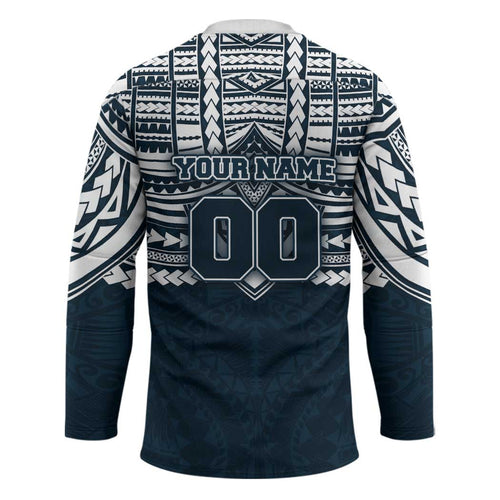 Personalized Carlton Blues Hockey Jersey Polynesian Tribal Pattern Heritage Football