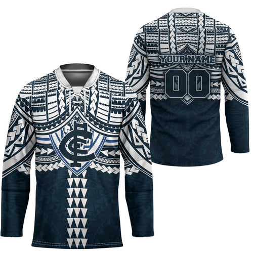 Personalized Carlton Blues Hockey Jersey Polynesian Tribal Pattern Heritage Football