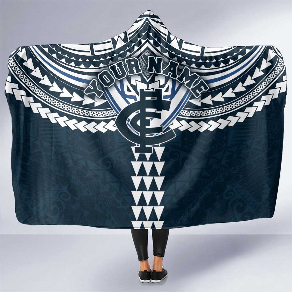 Personalized Carlton Blues Hooded Blanket Polynesian Tribal Pattern Heritage Football