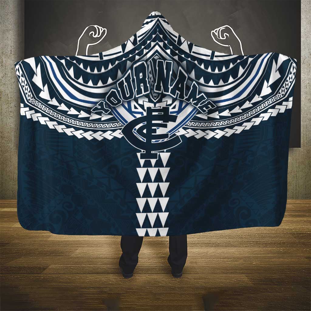 Personalized Carlton Blues Hooded Blanket Polynesian Tribal Pattern Heritage Football