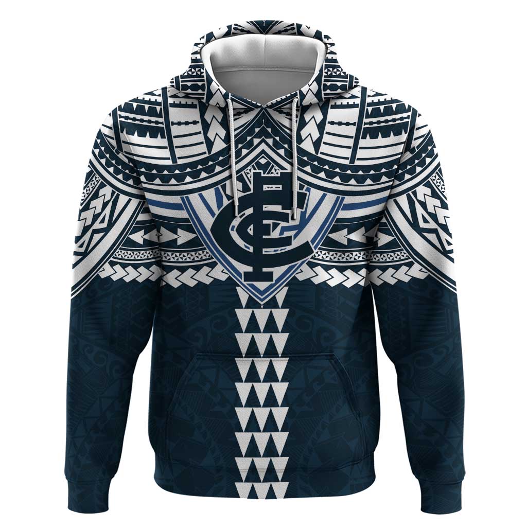 Personalized Carlton Blues Hoodie Polynesian Tribal Pattern Heritage Football