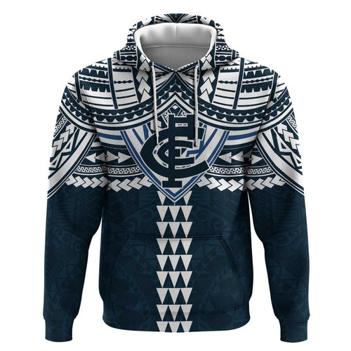 Personalized Carlton Blues Hoodie Polynesian Tribal Pattern Heritage Football