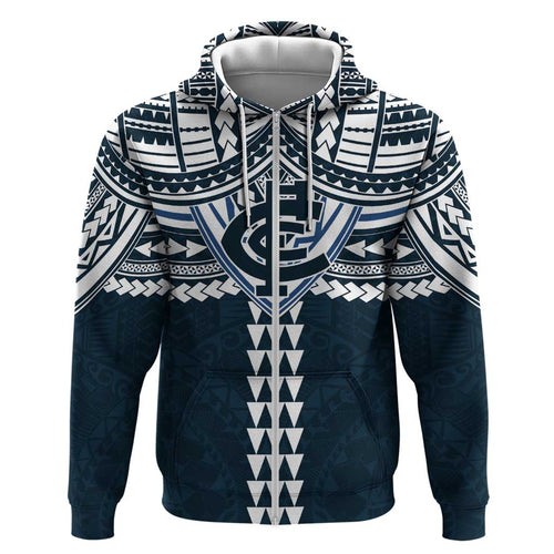 Personalized Carlton Blues Hoodie Polynesian Tribal Pattern Heritage Football