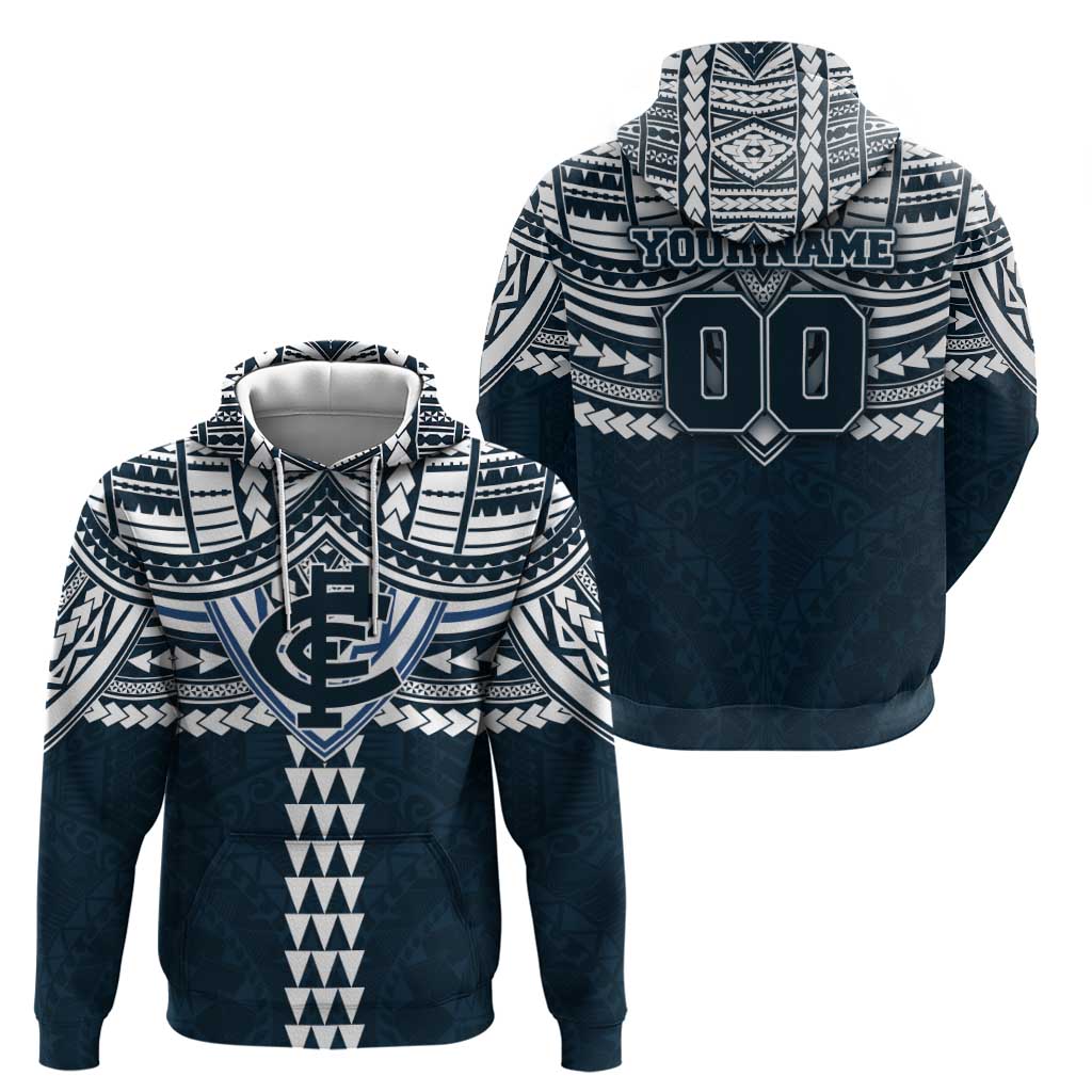 Personalized Carlton Blues Hoodie Polynesian Tribal Pattern Heritage Football