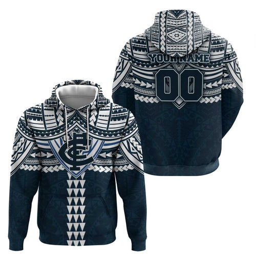 Personalized Carlton Blues Hoodie Polynesian Tribal Pattern Heritage Football