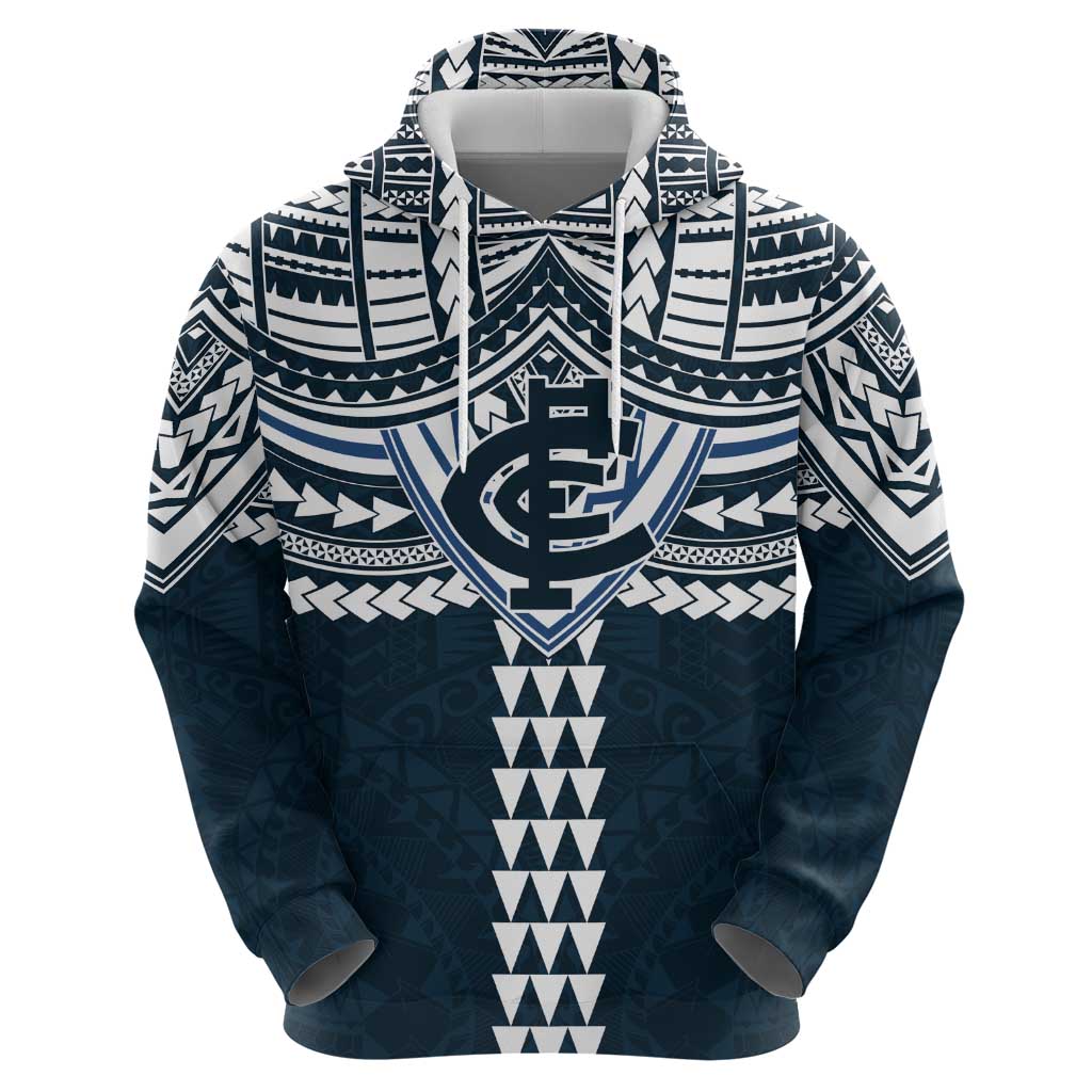 Personalized Carlton Blues Hoodie Polynesian Tribal Pattern Heritage Football