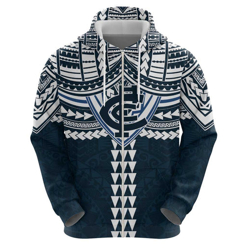 Personalized Carlton Blues Hoodie Polynesian Tribal Pattern Heritage Football