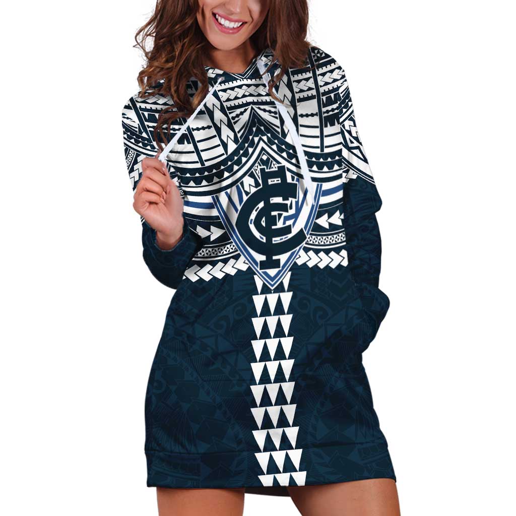 Personalized Carlton Blues Hoodie Dress Polynesian Tribal Pattern Heritage Football