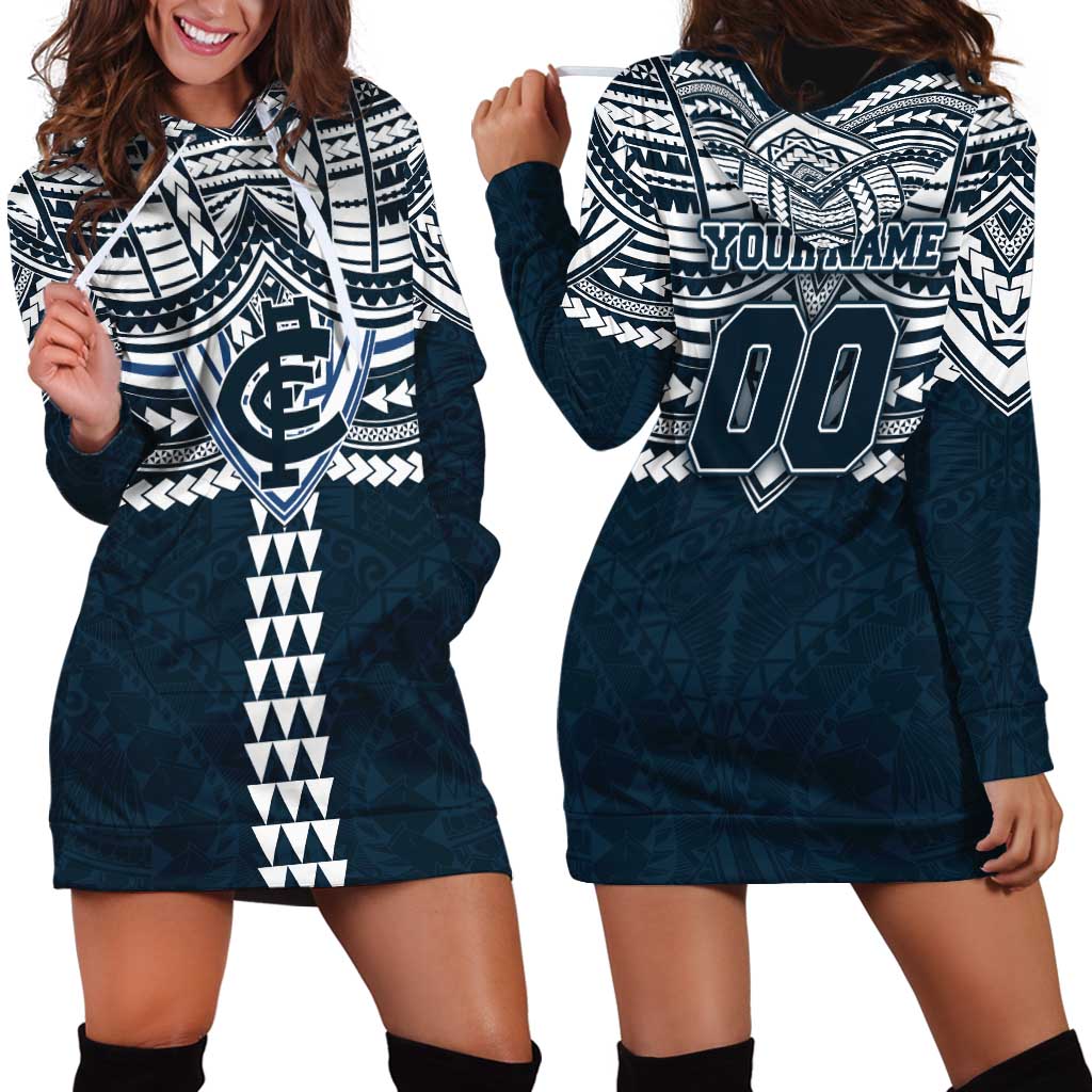 Personalized Carlton Blues Hoodie Dress Polynesian Tribal Pattern Heritage Football