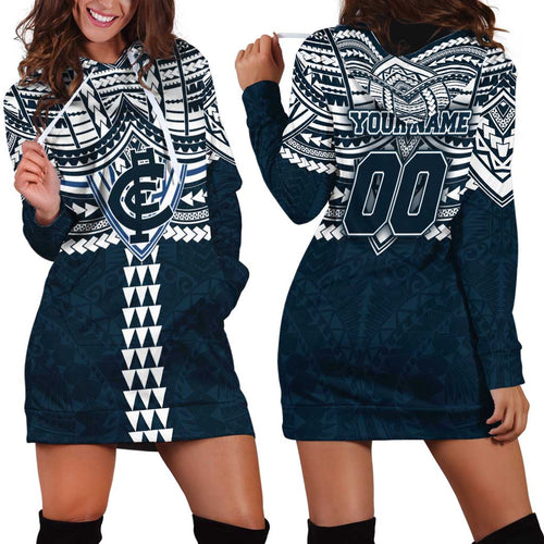 Personalized Carlton Blues Hoodie Dress Polynesian Tribal Pattern Heritage Football