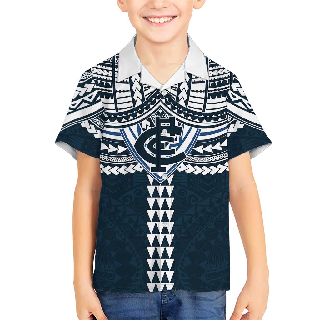 Personalized Carlton Blues Kid Hawaiian Shirt Polynesian Tribal Pattern Heritage Football