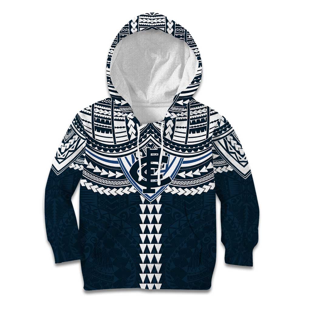Personalized Carlton Blues Kid Hoodie Polynesian Tribal Pattern Heritage Football