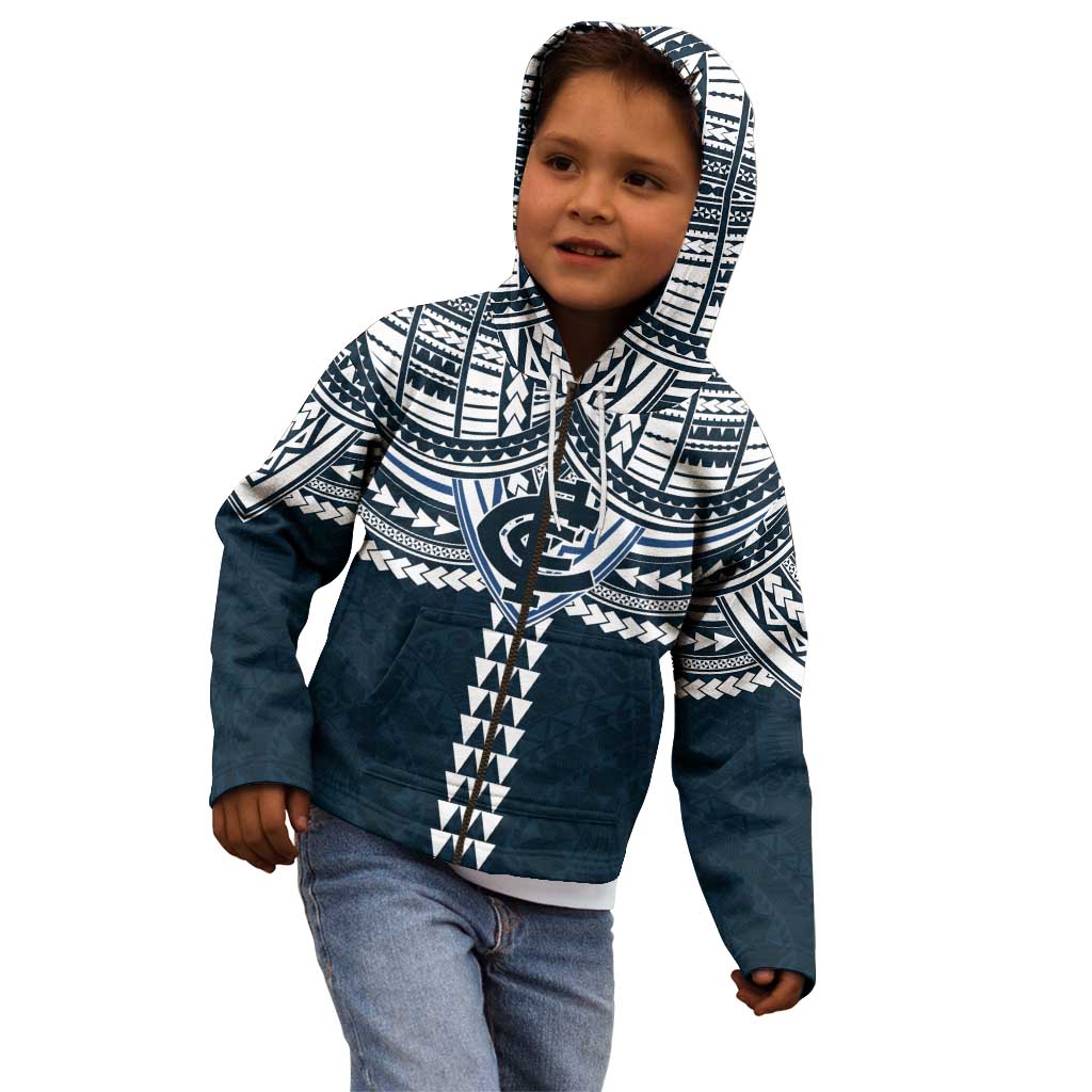 Personalized Carlton Blues Kid Hoodie Polynesian Tribal Pattern Heritage Football
