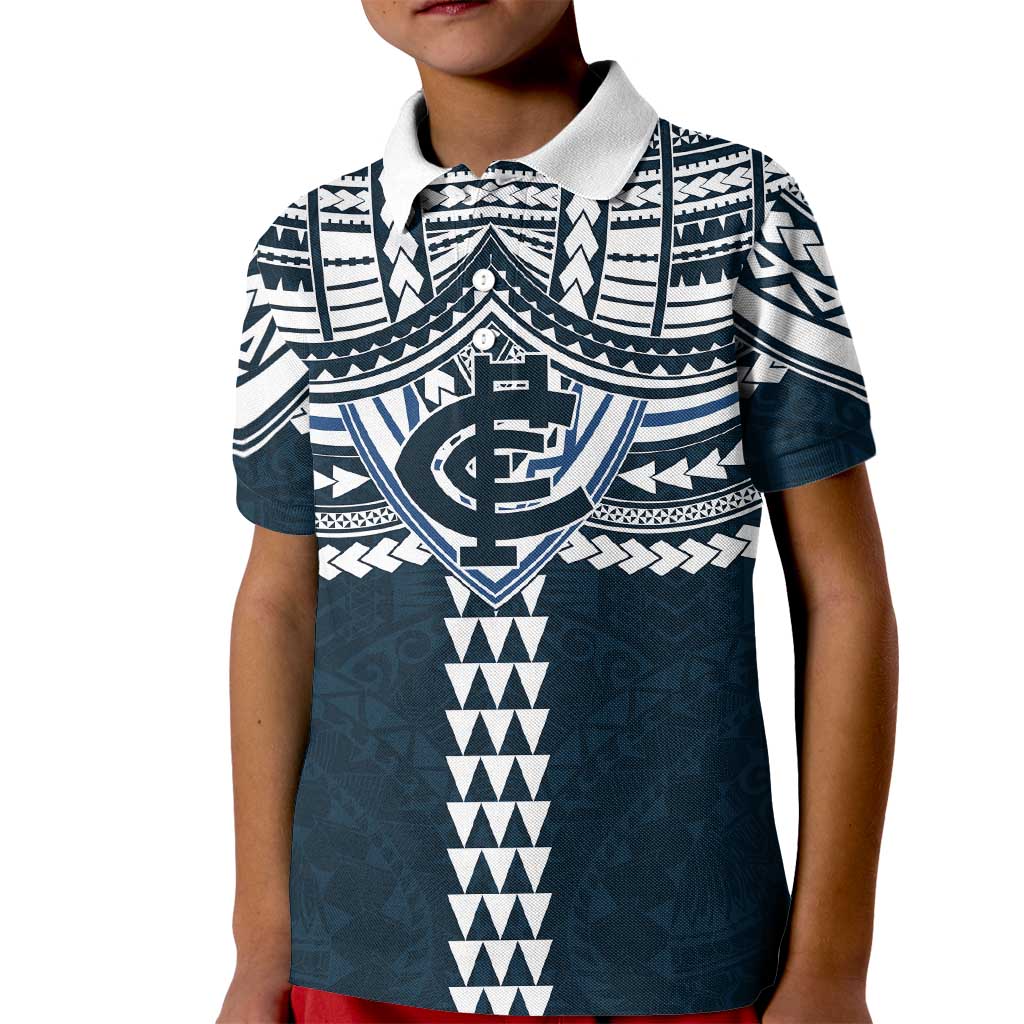 Personalized Carlton Blues Kid Polo Shirt Polynesian Tribal Pattern Heritage Football