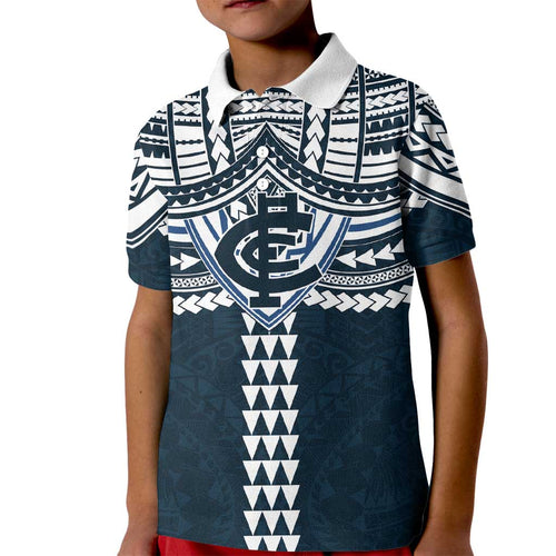 Personalized Carlton Blues Kid Polo Shirt Polynesian Tribal Pattern Heritage Football