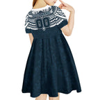 Personalized Carlton Blues Kid Short Sleeve Dress Polynesian Tribal Pattern Heritage Football