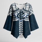 Personalized Carlton Blues Kimono Sleeve Blouse Polynesian Tribal Pattern Heritage Football