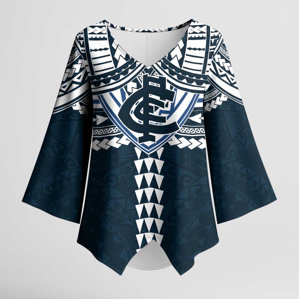 Personalized Carlton Blues Kimono Sleeve Blouse Polynesian Tribal Pattern Heritage Football