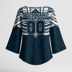 Personalized Carlton Blues Kimono Sleeve Blouse Polynesian Tribal Pattern Heritage Football